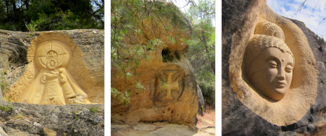 Details of faces along the Las Caras trail in Buendía, Cuenca, Castile-La Mancha