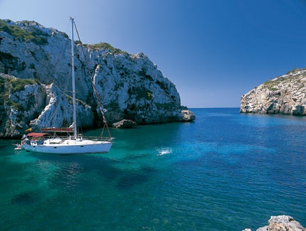 Yacht in the Cales Coves (Minorca) 