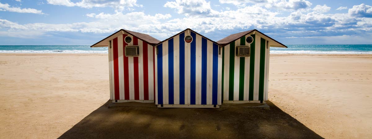 Beach huts on a beach in Benidorm