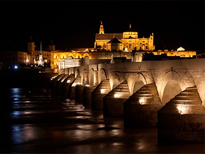 View of the Great Mosque of Cordoba from the Roman bridge. 