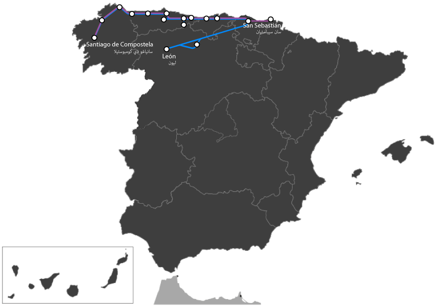 خريطة لمسار قطار طرانسكانطابريكو Transcantábrico 