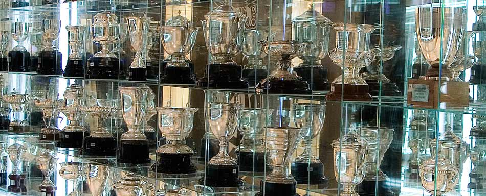 Detail of trophies of one of the clubs participating in La Liga.