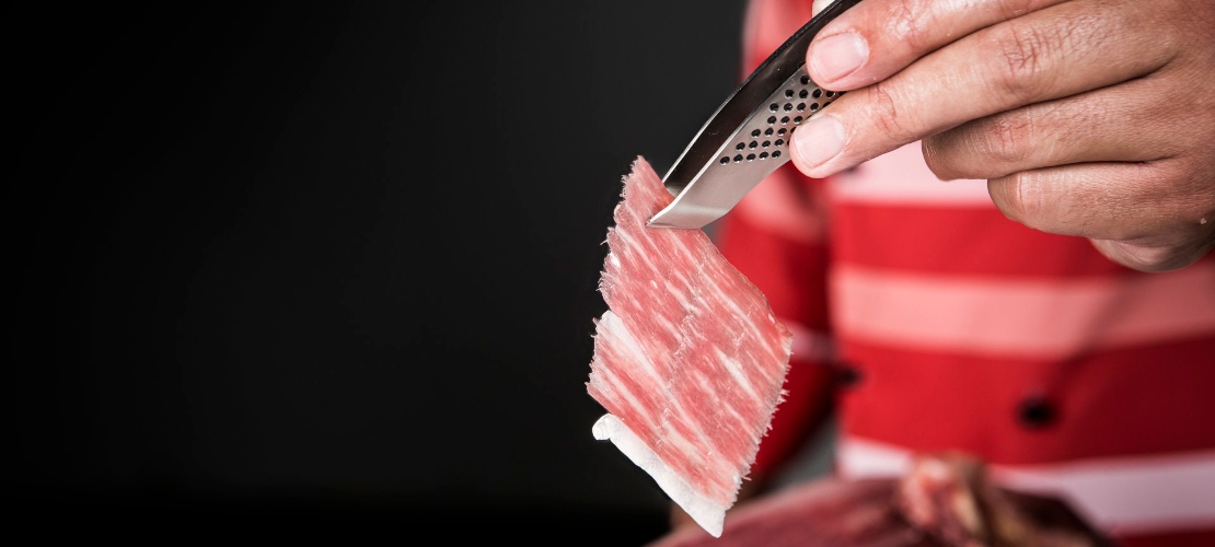 Detail of cut of Guijuelo Iberian ham