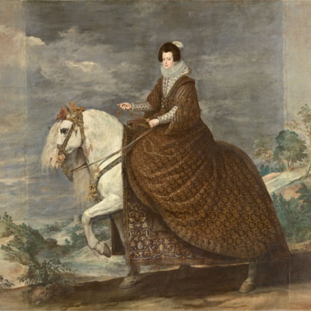 Königin Isabella von Bourbon, zu Pferd. Velázquez (und andere)