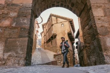 Tourist in a street in Albarracín. Teruel