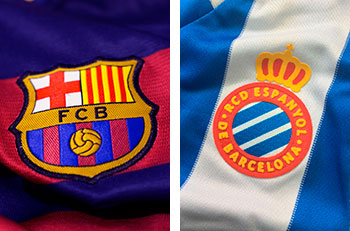 Herby FC Barcelona i Real Club Deportivo Español