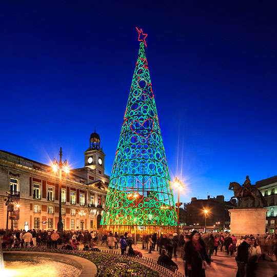 Puerta del Sol, em Madri, no Natal