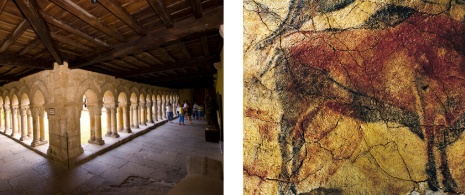 Клуатр Коллегиальной церкви Сантильяны и рисунок «Бизон» в пещере Альтамира