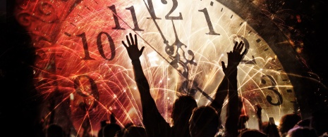 Clock with fireworks