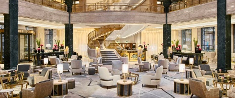 Lobby of the Four Seasons Hotel in Madrid
