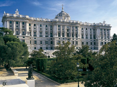 View of the Royal Palace in Madrid from the palace gardens 