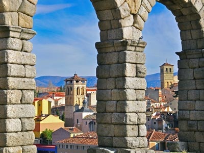 View of Segovia from the arches of its aqueduct 
