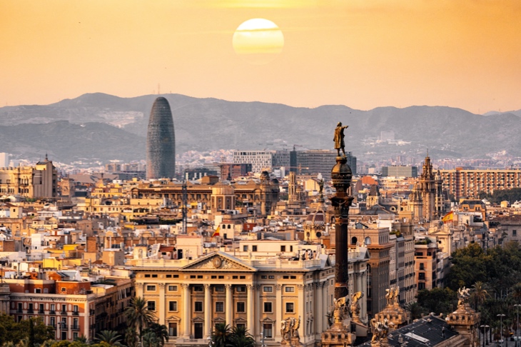 Aerial view of Barcelona and the statue of Columbus Aerial view of Barcelona and the statue of Columbus