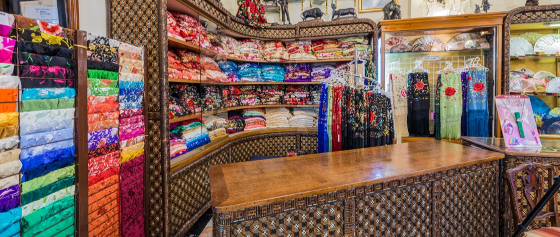 Mantones de Manila in a shop on Sierpes Street in Seville Mantones de Manila in a shop on Sierpes Street in Seville