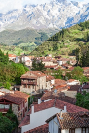 View of the town of Potes and the Picos de Europa National Park