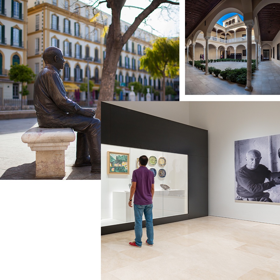 Composizione di immagini relative a Picasso e al Museo Picasso di Malaga, in Andalusia Composizione di immagini relative a Picasso e al Museo Picasso di Malaga, in Andalusia