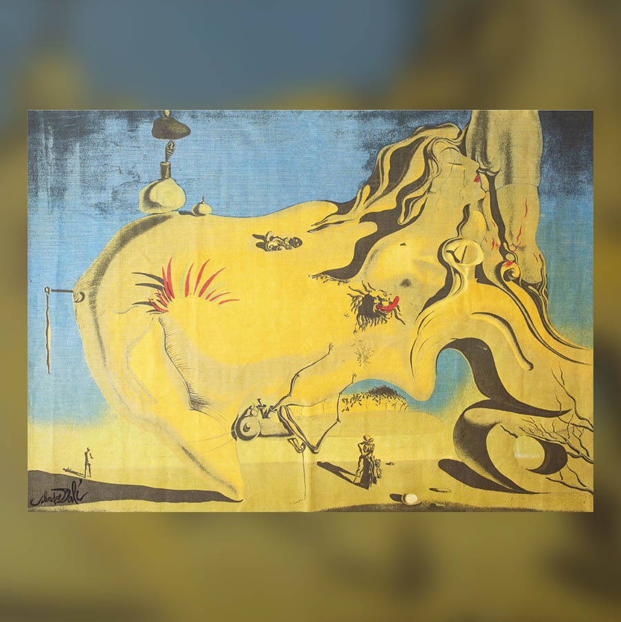 Salvador Dalí, arazzo che riproduce l'opera Volto del Grande Masturbatore (1929 Nº121/500, 167 cm; Collezione privata)