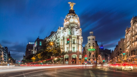 The junction of Gran Vía and Calle Alcalá in Madrid