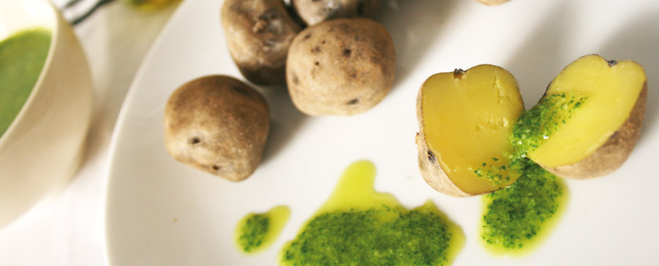 Papas arrugadas con mojo verde (patate bollite con la buccia e abbondante sale accompagnate da «mojo» verde) © Promotur. Turismo delle Canarie Papas arrugadas con mojo verde (patate bollite con la buccia e abbondante sale accompagnate da «mojo» verde) © Promotur. Turismo delle Canarie