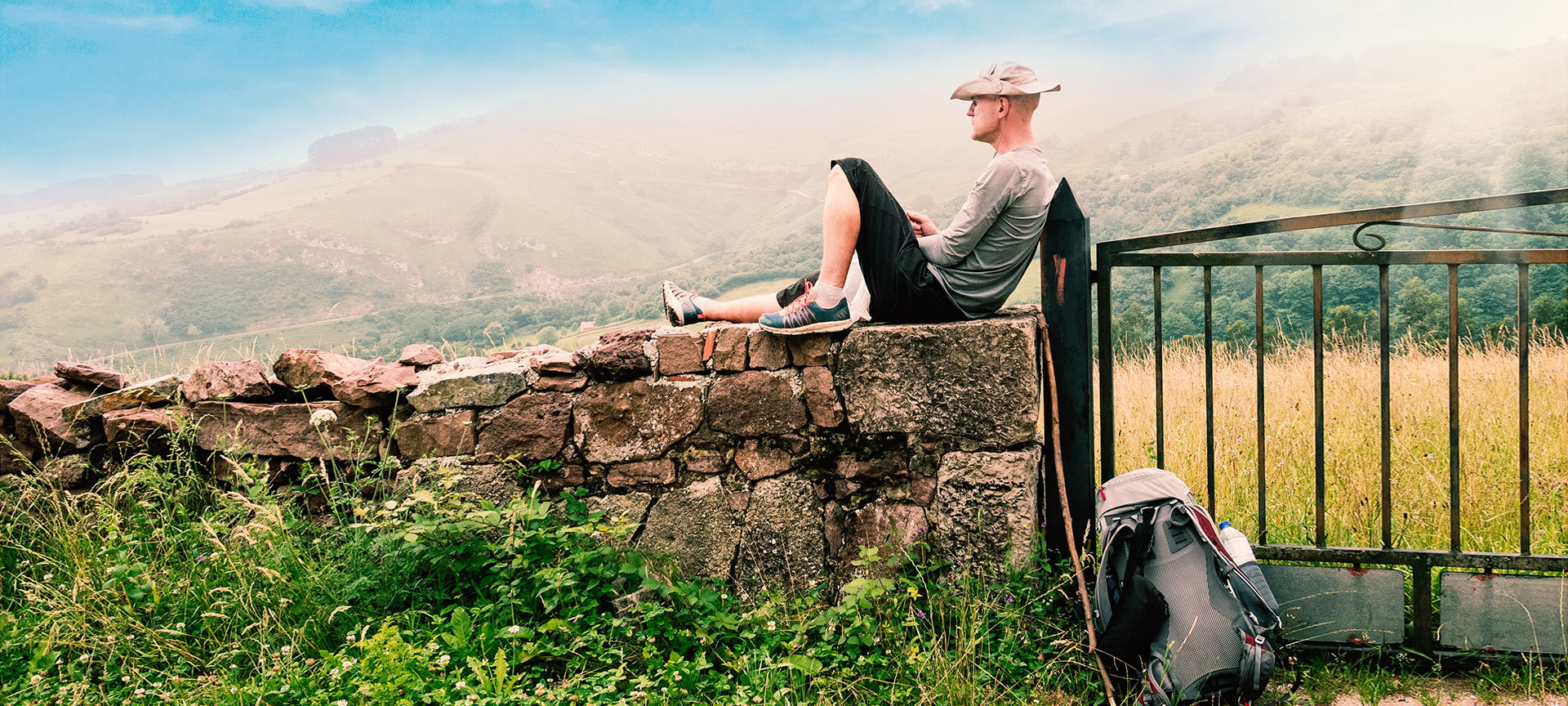Pilgrim resting on St James Way  Pilgrim resting on St James Way