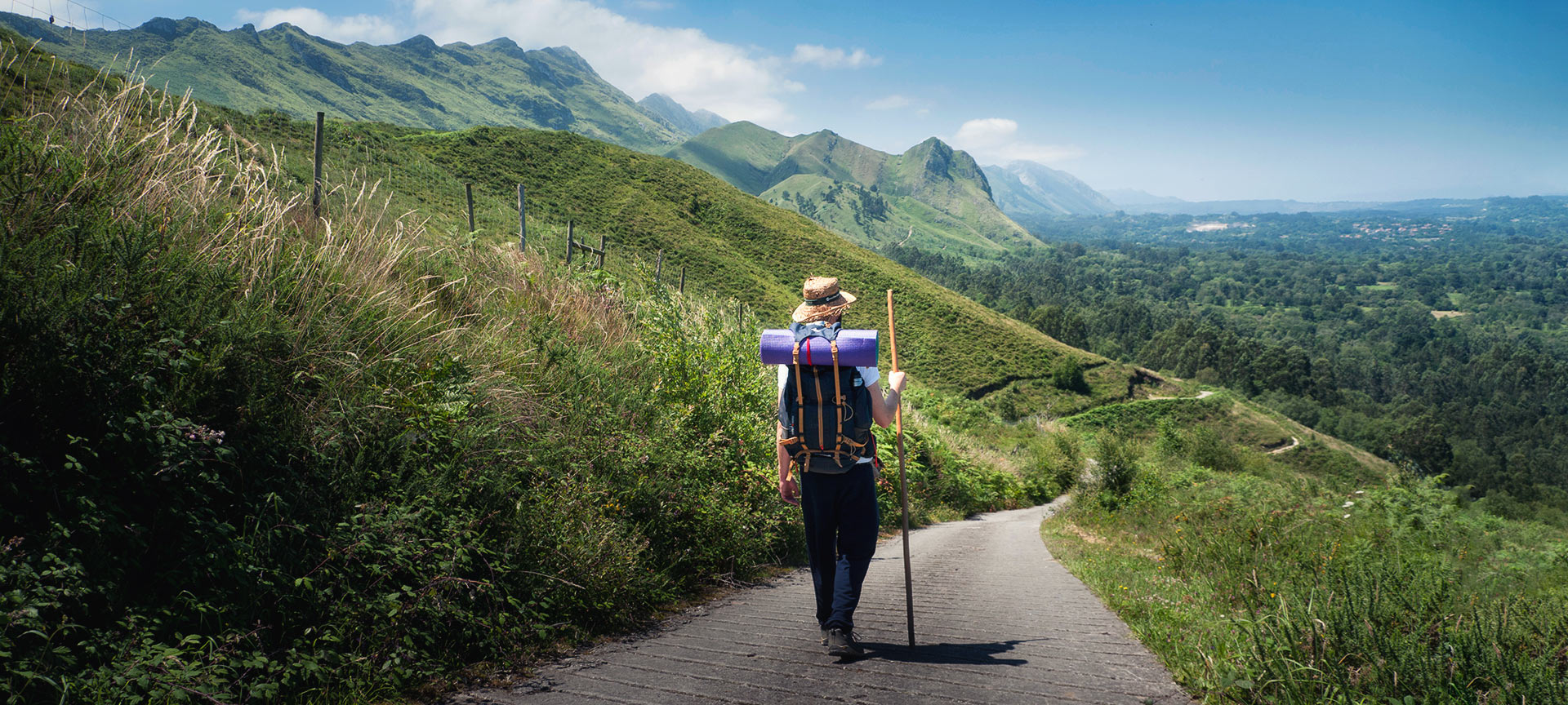 Pellegrino che cammina tra i monti