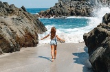 Girl on a beach in the north of Spain