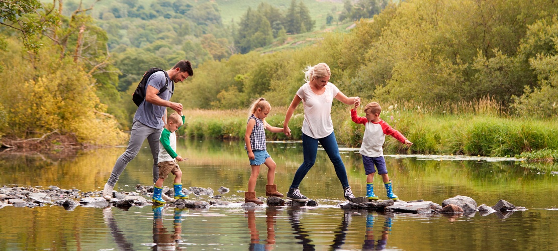 Family hiking together