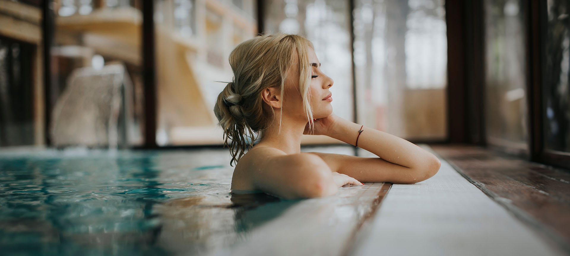 Tourist relaxing in the swimming pool Tourist relaxing in the swimming pool