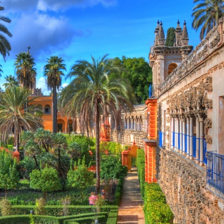 Gardens of the Real Alcázar Palace in Seville