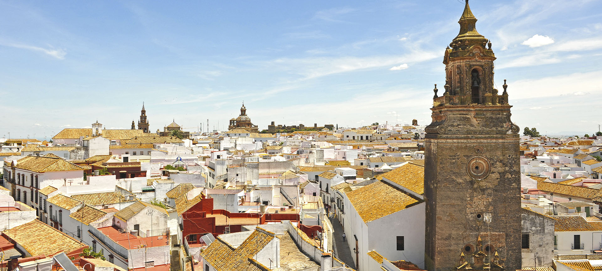 The tower of the Church of San Bartolomé dominates the view of Carmona (Seville, Andalusia)