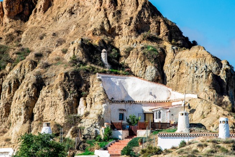View of a Guadix cave house in Granada, Andalusia