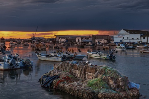 "Fischerreihafen auf der Insel Cristina in Hueva (Andalusien) "