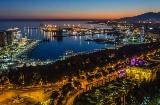 Night view of the port in Malaga
