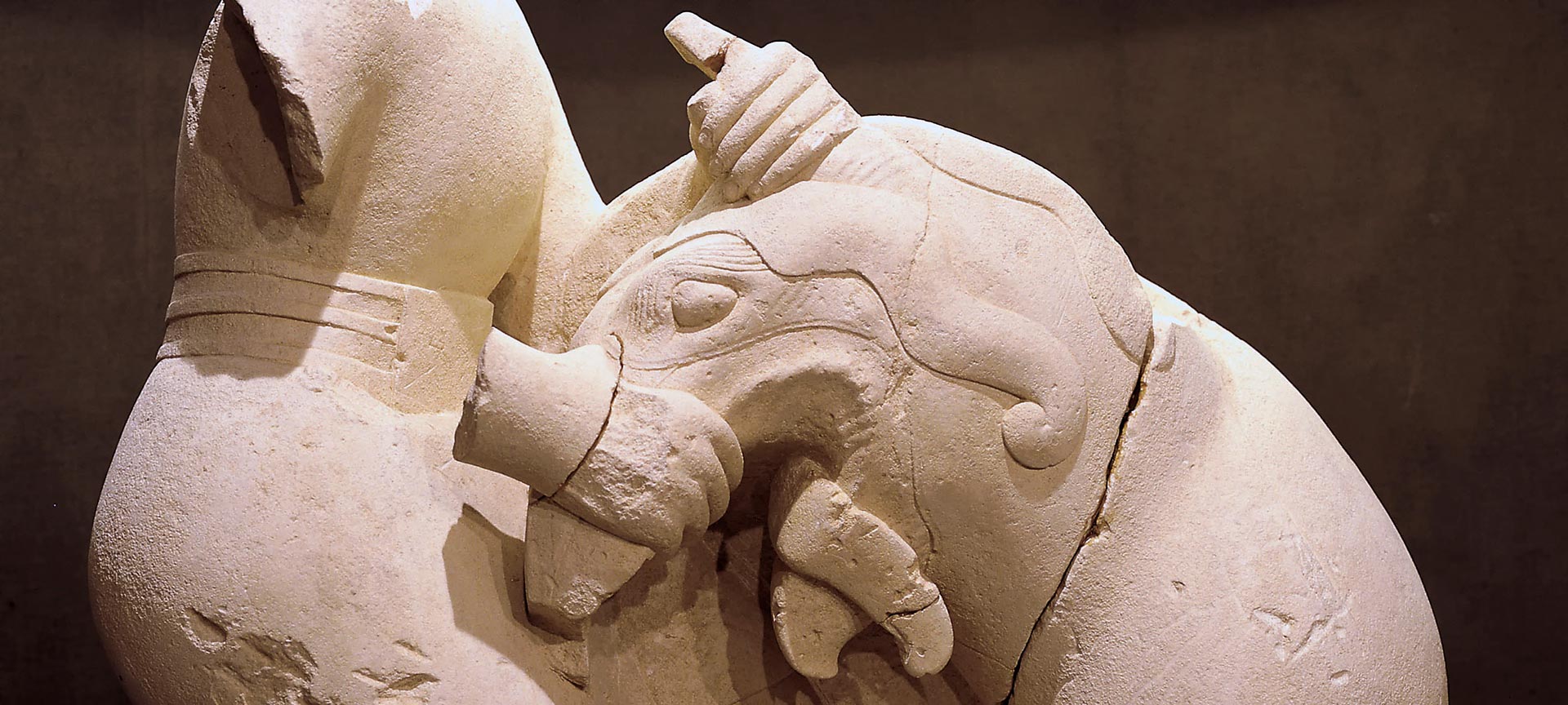 Detalle de escultura "Griphomaquia" que representa la lucha del hombre contra el grifo. Siglo V Detalle de escultura "Griphomaquia" que representa la lucha del hombre contra el grifo. Siglo V