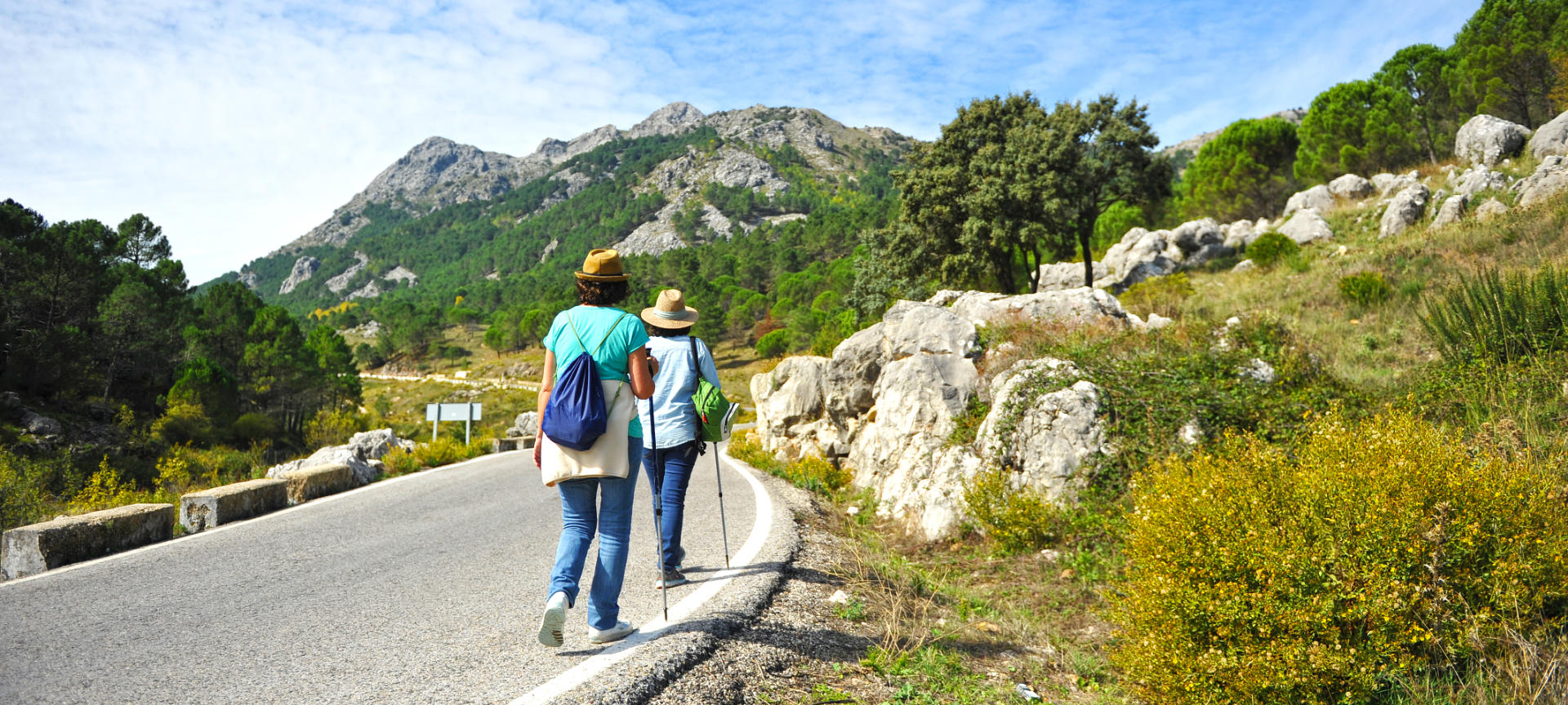 Turisti che si godono la vista del Parco Naturale della Sierra de Grazalema a Cadice, Andalusia Turisti che si godono la vista del Parco Naturale della Sierra de Grazalema a Cadice, Andalusia
