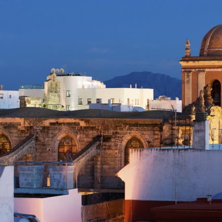 The Parish Church of San Mateo dominates the view of Tarifa (Cadiz, Andalusia)