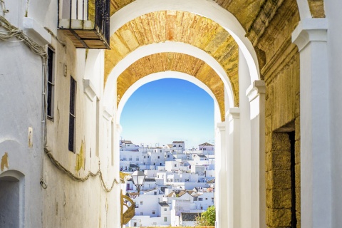 Strada tipica e panoramica di Vejer de la Frontera (Cadice, Andalusia)