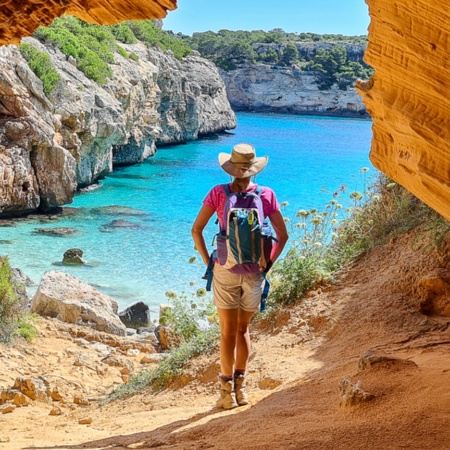 Cueva de arena en la Cala des Moro en Mallorca, Islas Baleares