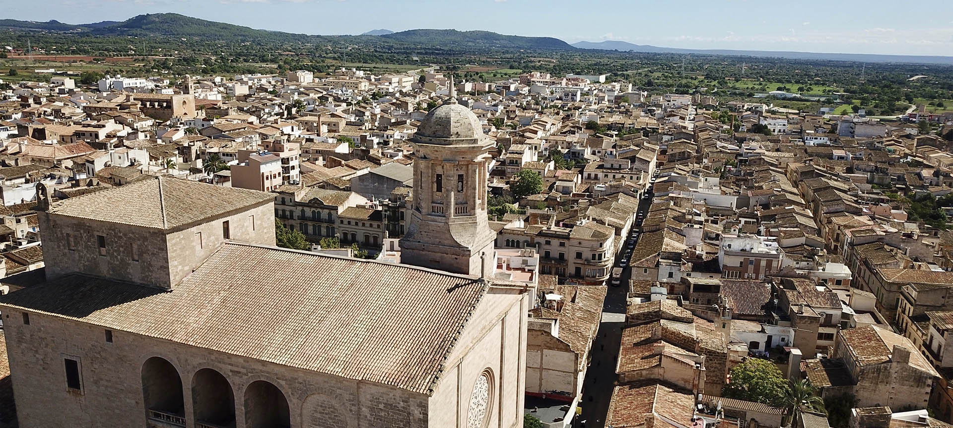 The Church of San Miguel dominates the vista over Llucmajor in Mallorca (Balearic Islands)