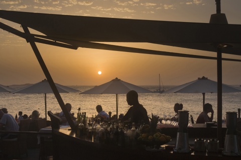 Sunset over Sant Antoni de Portmany on the island of Ibiza (Balearic Islands)