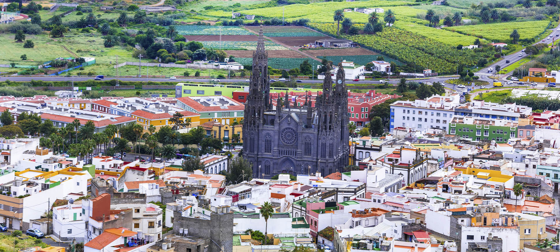 Panoramic view of Arucas on the island of Gran Canaria (Canary Islands)