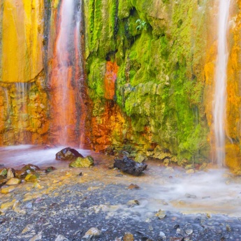 Cascada de Colores in the Caldera de Taburiente National Park. Island of La Palma. Canary Islands.