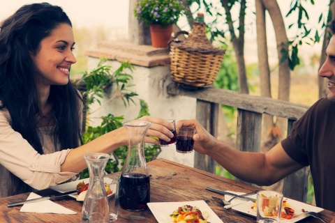 Couple in a Canary island restaurant in La Orotava, Tenerife