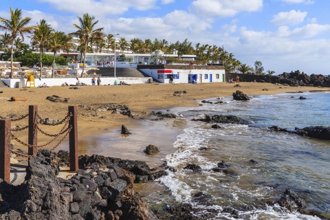 View of a beach in Puerto del Carmen, Lanzarote (Canary Islands)