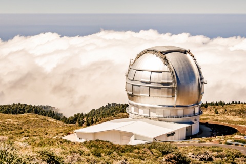 Vista do Observatório Astrofísico Roque de Los Muchachos em La Palma, Ilhas Canárias