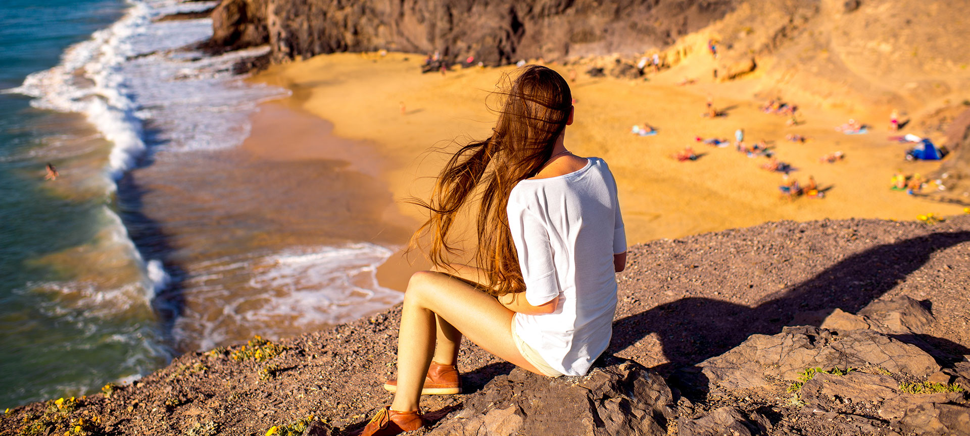 Tourist on Papagayo Beach, Lanzarote.