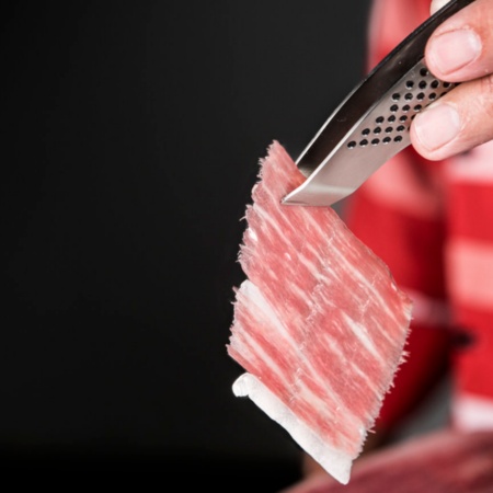 Detail of cut of Guijuelo Iberian ham