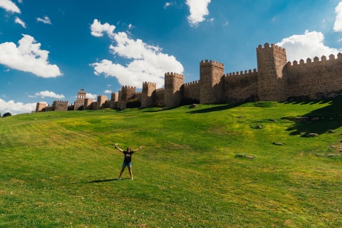 Tourist on Avila city walls