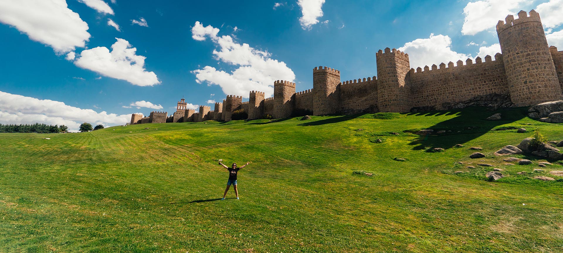 Tourist on Avila city walls Tourist on Avila city walls