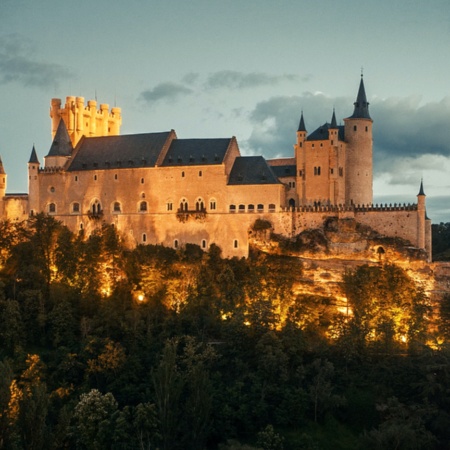 Blick auf den Alcázar von Segovia, Kastilien-León